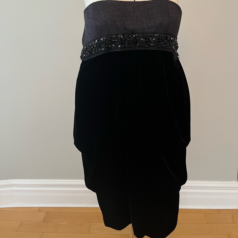 Evening velvet dress with beaded trim. Princess line shape. Perfect condition
